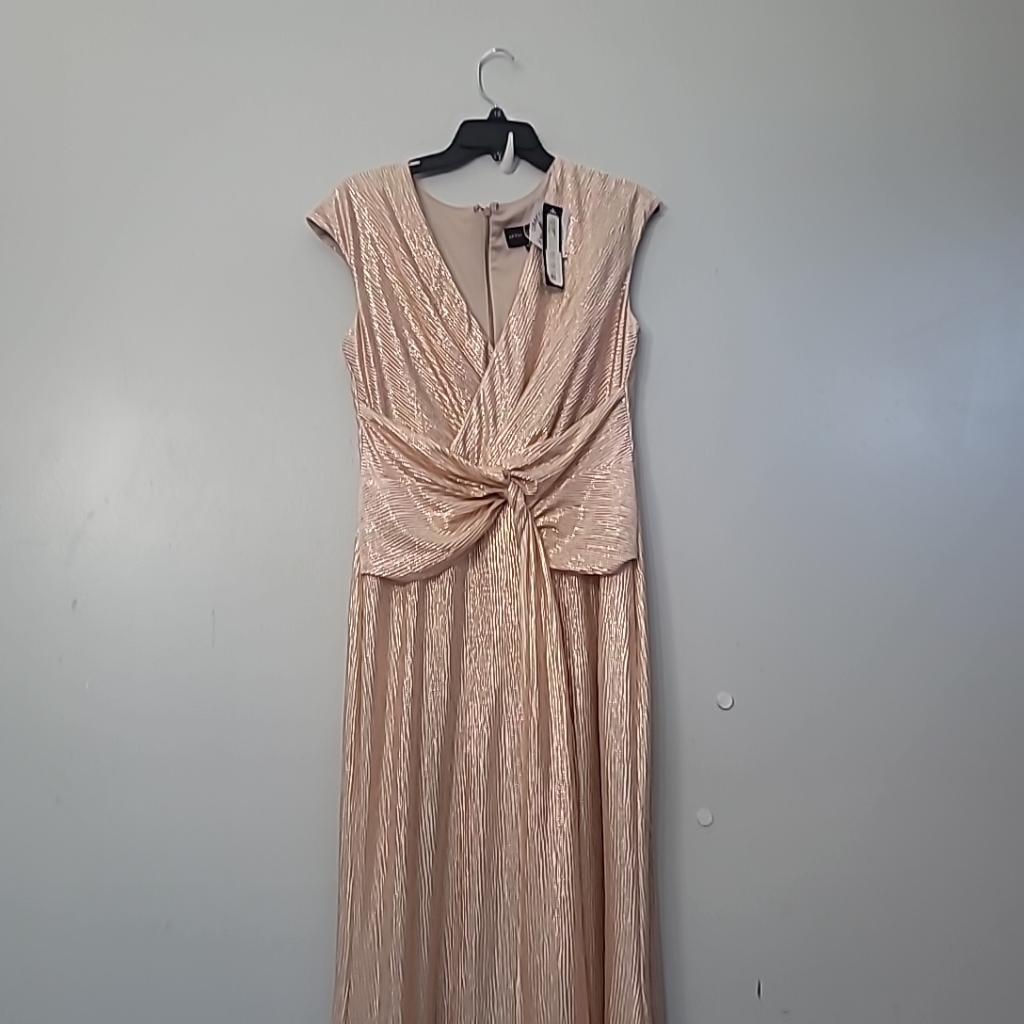 Betsy & Adam Long Sleeve V-Neck Solid Shimmer Gown